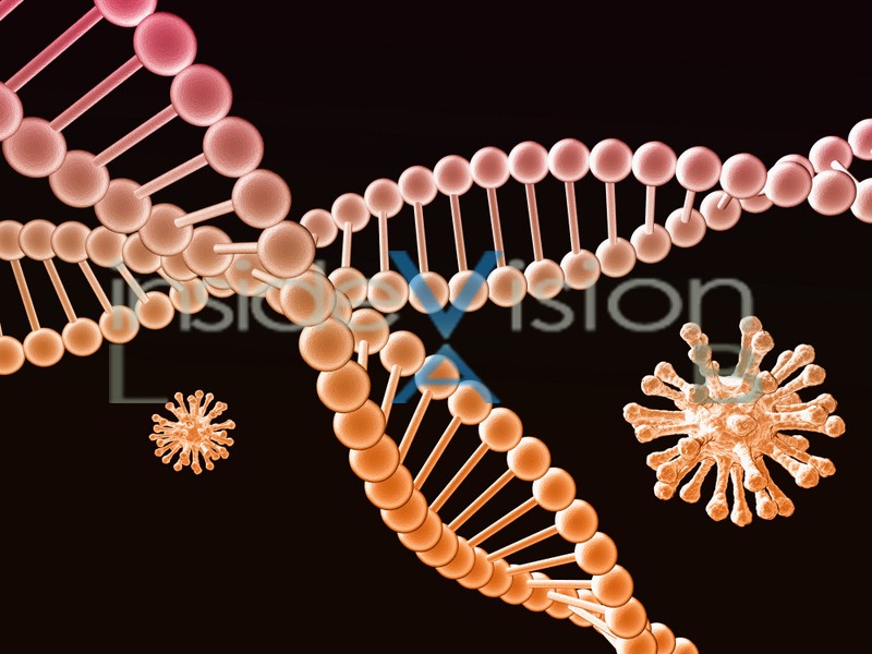 two-dna-chains-and-viruses-on-black-background